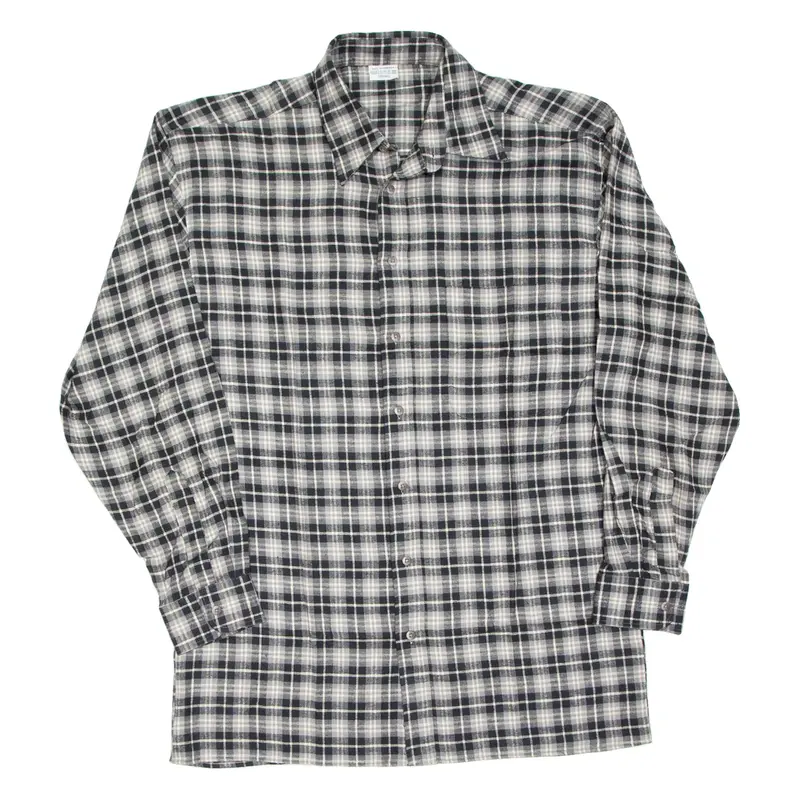 Mens Flannel Shirt Grey Check Long Sleeve L
