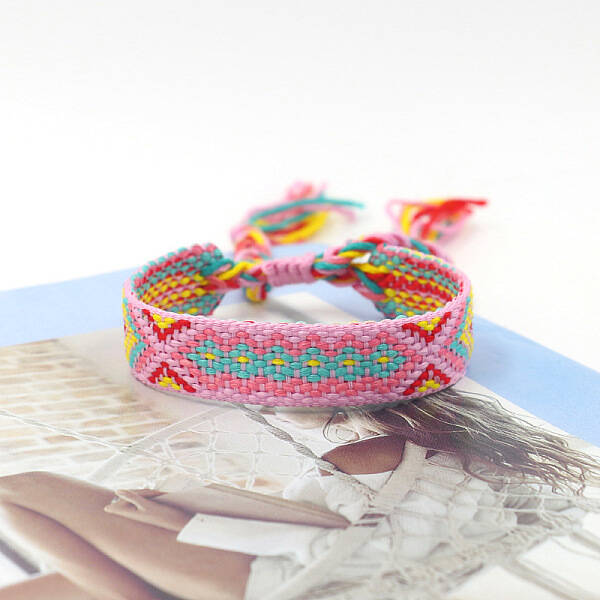 Polyester Braided Rhombus Pattern Cord Bracelet