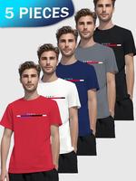 5 pieces of men's fashion letter pattern T-shirts, classic short-sleeved round-neck T-shirts, suitable for summer casual outi...