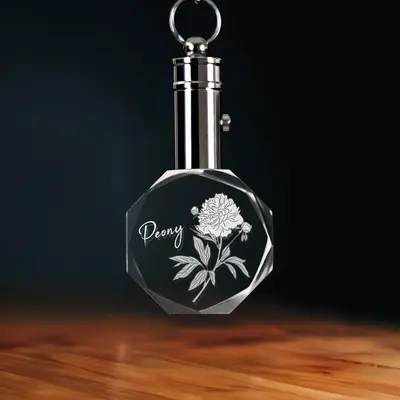 2D Memory Crystal™ - Pre-Design Keychain - Octagon - November Peony-Medium
