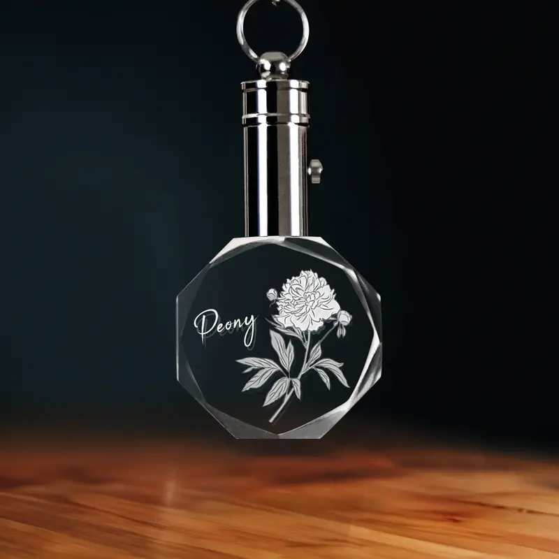 2D Memory Crystal™ - Pre-Design Keychain - Octagon - November Peony-Medium