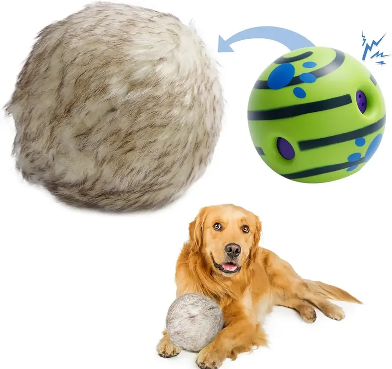 Nocciola Wobble Giggle Ball Dog Toy with Fuzzy Fur, Funny Giggle Sounds When Rolled & Shaken, Battery-free for Endless Chasin...