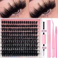 5D D Curl Thick False Eyelashes with Glue & Brush & Applicator Tool, 1 Set Mixed Length Cluster Fake Lashes for Lashes Extens...