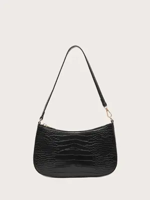 Women's Fashion Plain Crocodile Pattern Hobo Bag, Pu Leather Shoulder Bag with Adjustable Strap, Baguette Bag Gift for Girl W...
