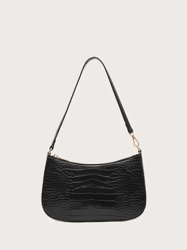 Women's Fashion Plain Crocodile Pattern Hobo Bag, Pu Leather Shoulder Bag with Adjustable Strap, Baguette Bag Gift for Girl W...