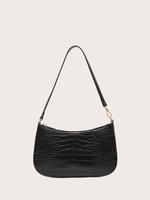 Women's Fashion Plain Crocodile Pattern Hobo Bag, Pu Leather Shoulder Bag with Adjustable Strap, Baguette Bag Gift for Girl W...
