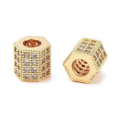Column Brass Micro Pave Clear Cubic Zirconia Beads