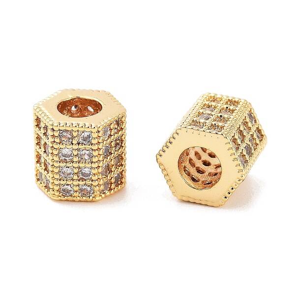 Column Brass Micro Pave Clear Cubic Zirconia Beads