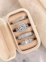 Women's Elegant Rhinestone Decorated Ring Set, Exquisite Trendy Bridal Ring Sets, Fashionable Jewelry for Women As Engagement...
