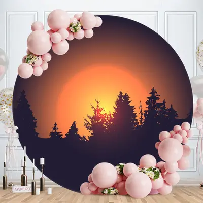 Aperturee Sunrise And Forest Theme Round Birthday Backdrop