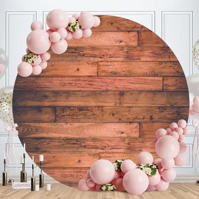 Aperturee Old Reddish Brown Round Birthday Wood Backdrop