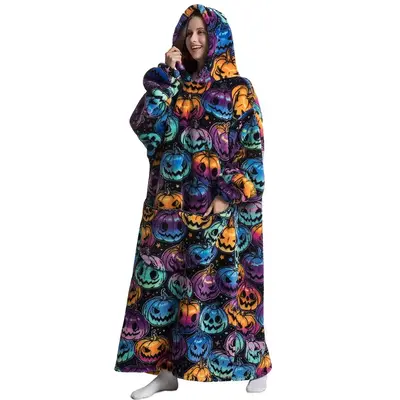 Cartoon Animal Pattern Wearable Hoodie Blanket, Long Sleeve Soft Plush Blanket with Pocket, Warm Blanket for Women & Men, All...