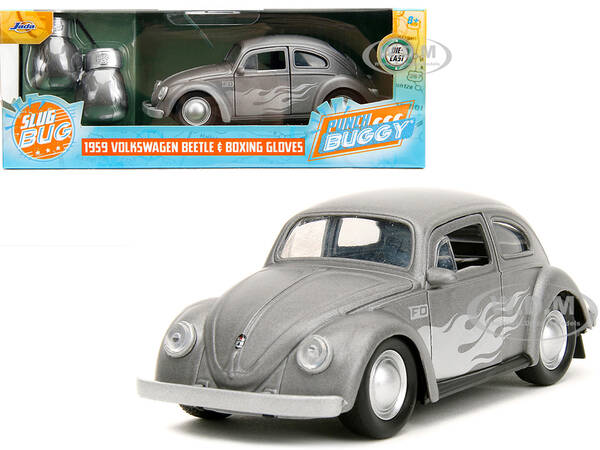 1959 Volkswagen Beetle Gray Metallic with Silver Flames and Boxing Gloves Accessory \