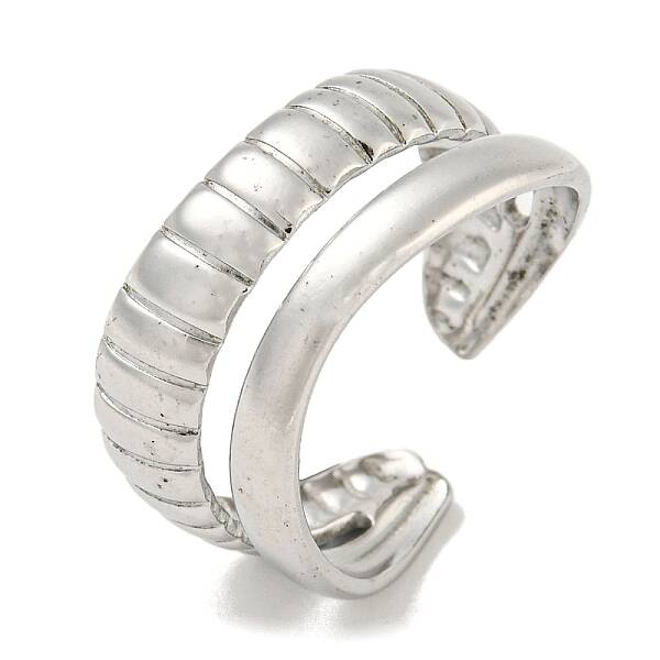 Non-Tarnish 304 Stainless Steel Double Lines Open Cuff Ring