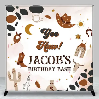 Brown Pattern Cowboy Custom Name Birthday Backdrop - Aperturee