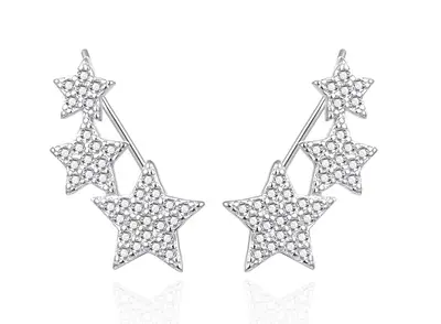 Agato Long Silver Earrings Stars AGT-E084VW