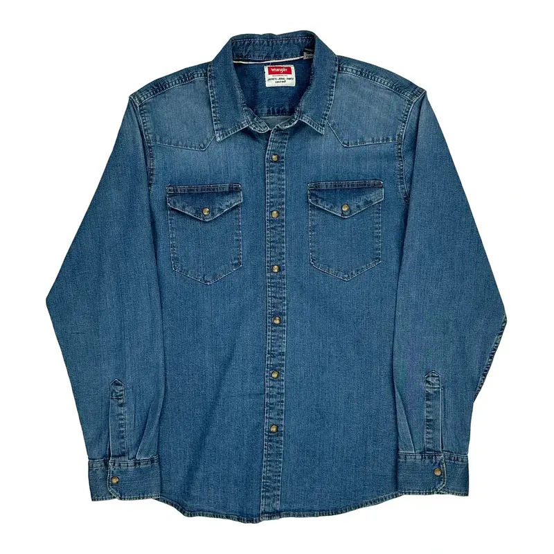 Wrangler Denim Shirt - Large Blue Cotton