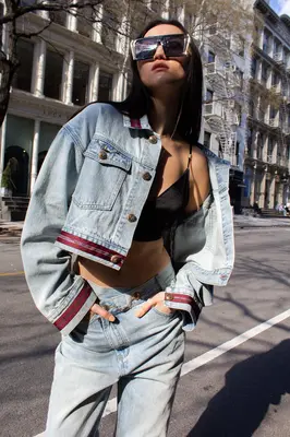 Danielle Denim Jacket with Red Lining | Size: Small | Color: White Wash