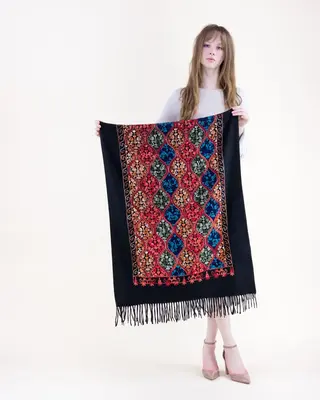 Elegant Embroidered Garden Ogee Trellis Pattern Scarf with Fringe Detailing and Artistic Floral-Inspired Design