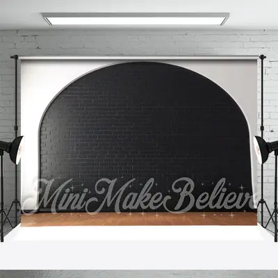 White Black Brick Wall Wooden Floor Photo Backdrop - Aperturee