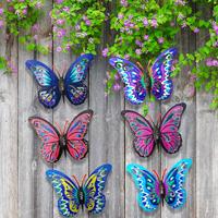 Colorful Butterfly Design Wall Art Decor, 6 Counts/set Hanging Garden Patio Decoration, Iron Fence Yard Wall Ornaments, Outdo...