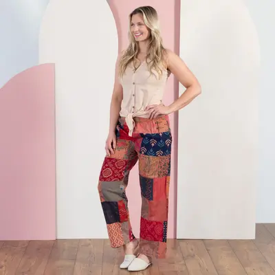 Wide-Leg Patchwork Pants - S/M
