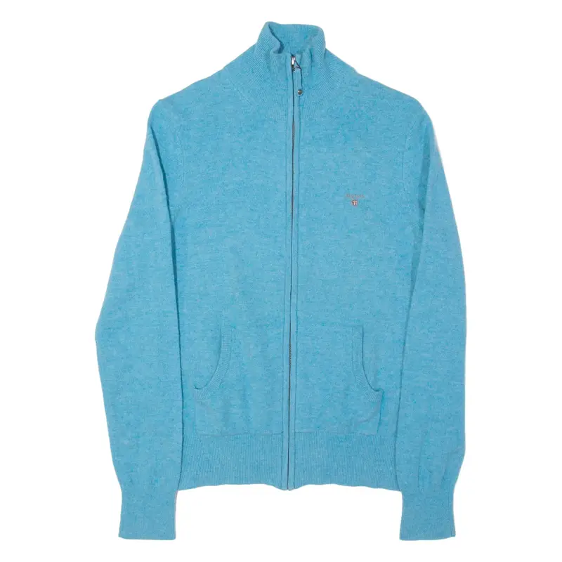 GANT Boys Cardigan Blue High Neck Tight Knit Wool L