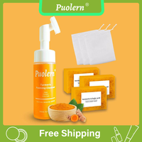 NEW -Puolern Turmeric + Kojic Acid Foaming Facial Cleanser + Silicone Brush Cleansing Skincare