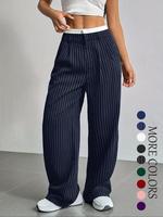 Women's All Over Striped Print Pocket Wide Leg Pants, Casual Comfy Trousers for Spring & Fall, Women's High Waist Bottoms for...