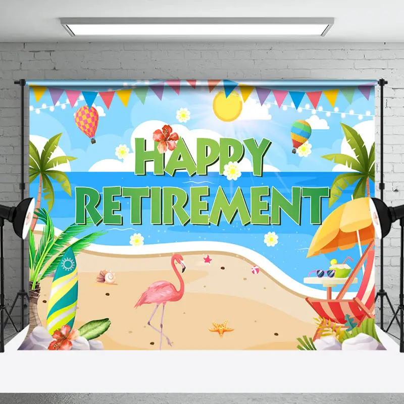 Summer Beach Ocean Sun Flamingo Retirement Backdrop - Aperturee