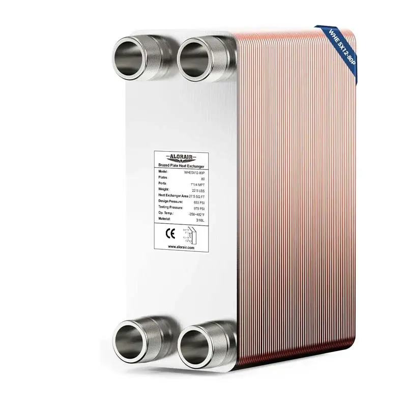ALORAIR 5x12 Heat Exchanger with 1-1/4 MPT Port,316L Stainless Steel Water to Water Brazed Plate Heat Exchanger for Floor ...
