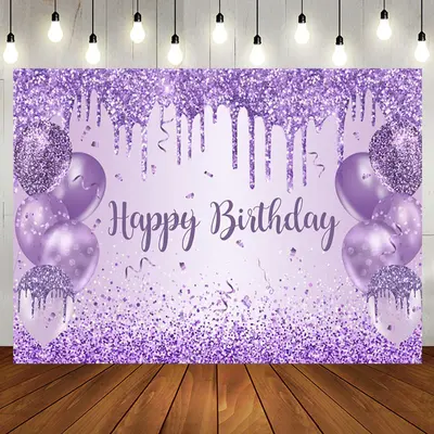 Aperturee Purple Balloon Glitter Happy Birthday Party Backdrop, 5X3FT(1.5X1M), 15.07 USD, birthday backdrops, NYHD1I17-E