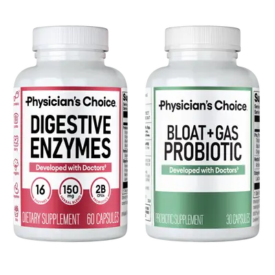 Physician's Choice Ultimate Bloat Bundle: Bloat & Gas Probiotic 30ct + Digestive Enzymes 60ct - Daily Support for Gut Health ...