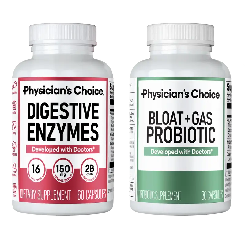 Physician's Choice Ultimate Bloat Bundle: Bloat & Gas Probiotic 30ct + Digestive Enzymes 60ct - Daily Support for Gut Health ...