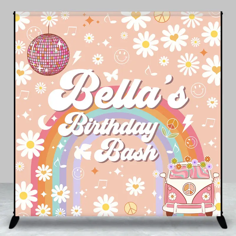 Dense Floral Groovy Custom Name Birthday Backdrop - Aperturee