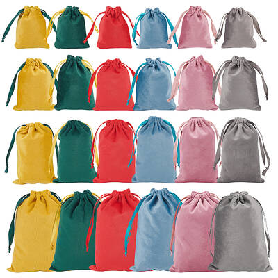 24Pcs 24 Styles Velvet Bags Drawstring Jewelry Pouches