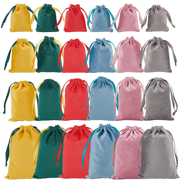24Pcs 24 Styles Velvet Bags Drawstring Jewelry Pouches