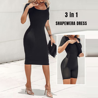 ChicMe Short Sleeve Bodycon Midi Dress BUILT-IN SHAPEWEAR Square Neck Slim Fit Casual Dresses for Women