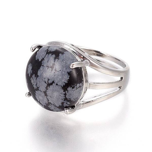 Adjustable Natural Snowflake Obsidian Finger Rings