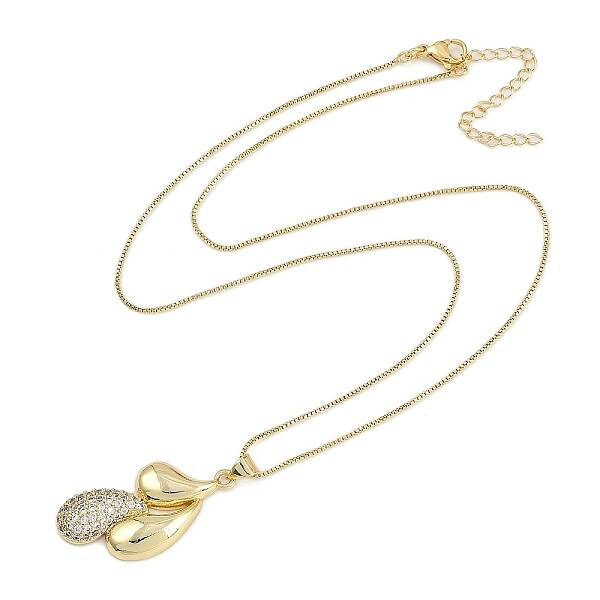 Brass Micro Pave Clear Cubic Zirconia Pendant Box Chain Necklaces for Women