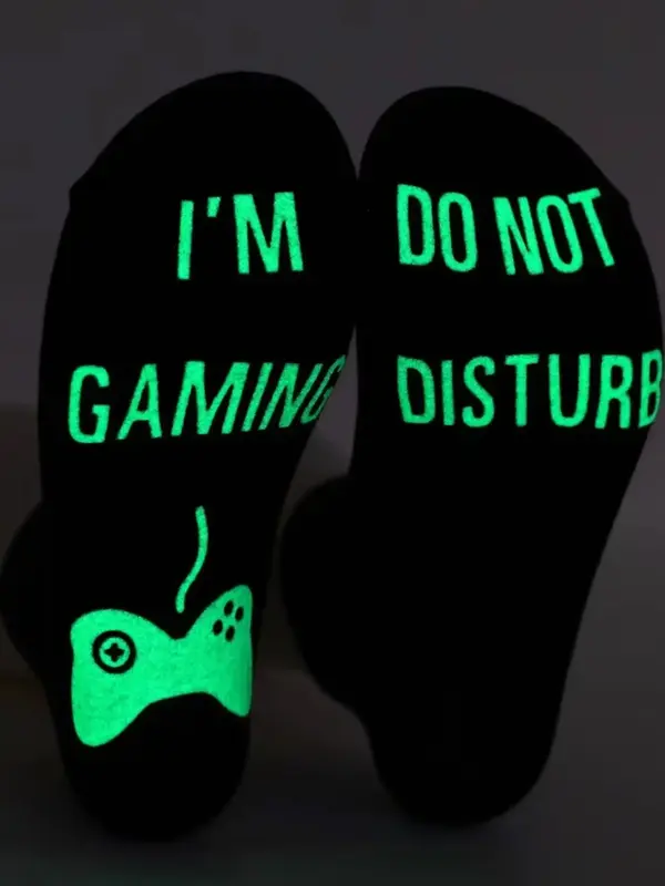 Men's Letter Print Glow in the Dark Crew Socks, Casual Comfort Streetwear Socks For All Seasons, Mid Calf Socks For Daily We...