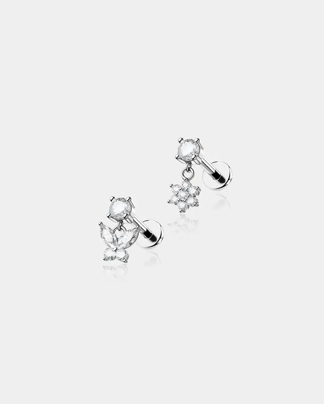 2PCS Flower Butterfly Threadless Helix Stud