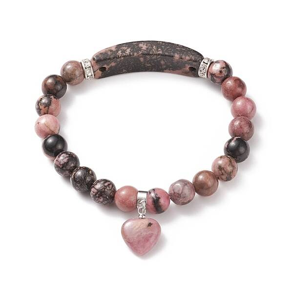 Natural Rhodonite Beads Charm Bracelets