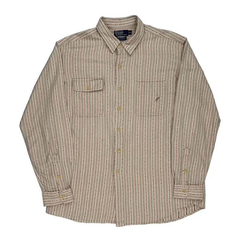 Polo By Ralph Lauren Striped Patterned Shirt - XL Beige Cotton | Size: x-large