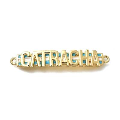 Brass White & Sky Blue Enamel Word Connector Charms