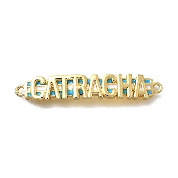 Brass White & Sky Blue Enamel Word Connector Charms