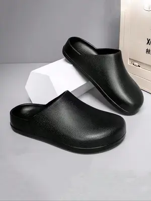 Unisex Solid Color Flat Mule Shoes, Lightweight Mule Shoes, Anti-slip Chef Kitchen Work Slippers, Footwear, Black Clogs