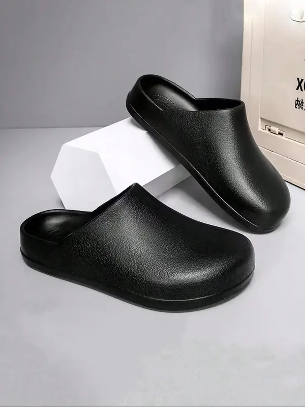 Unisex Solid Color Flat Mule Shoes, Lightweight Mule Shoes, Anti-slip Chef Kitchen Work Slippers, Footwear, Black Clogs