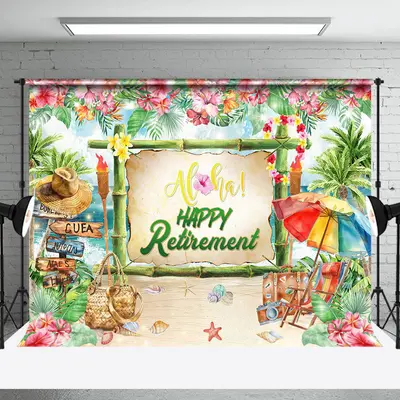 Floral Sandy Beach Summer Happy Retirement Backdrop - Aperturee