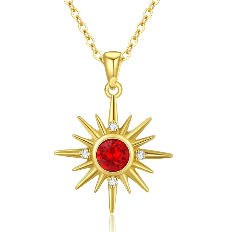 14K Gold Crystal Sun Charm Necklace for Women